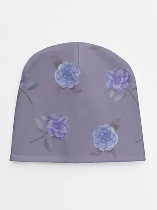 Детская шапка / Голубые камелии на сером