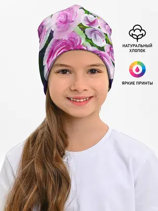 Детская шапка / Цветы Розовые Розы красками