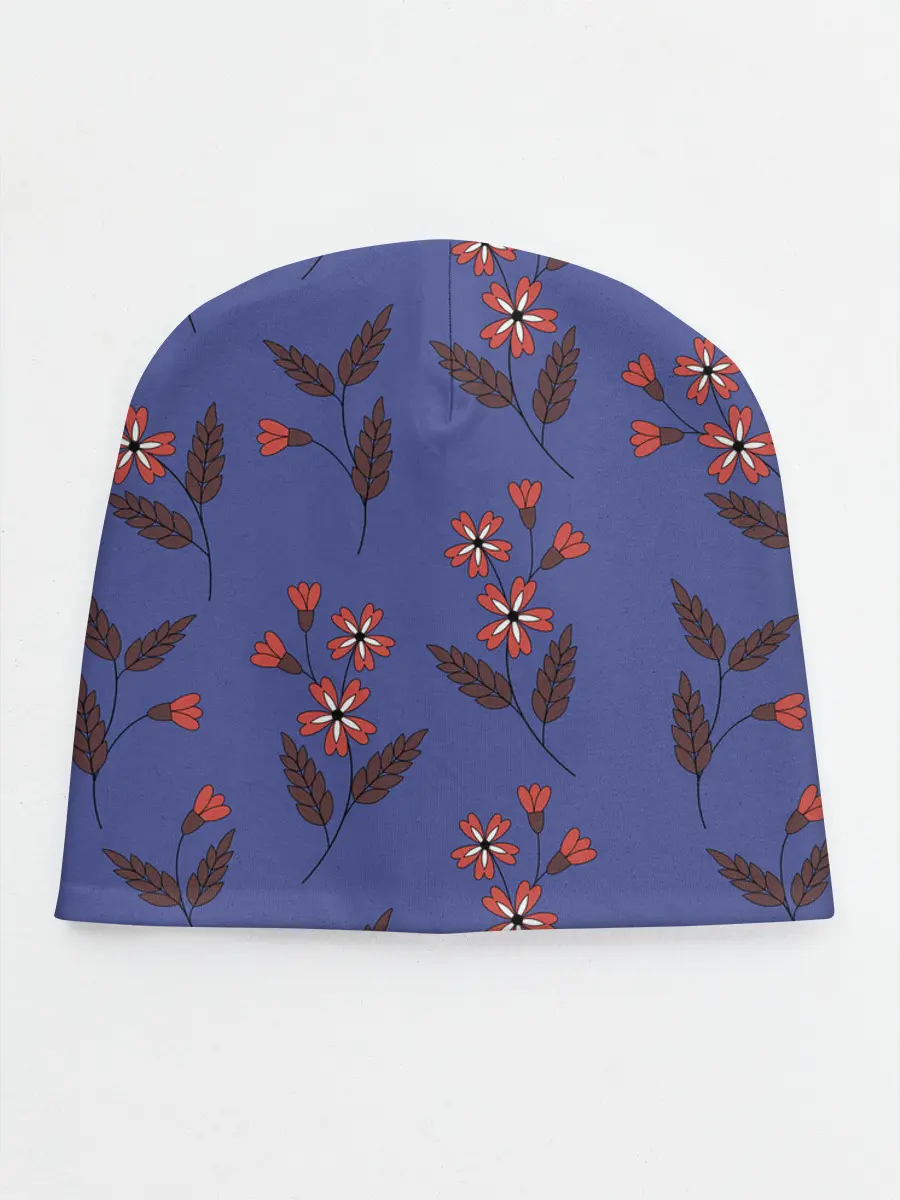 Детская шапка / Цветы на синем фоне