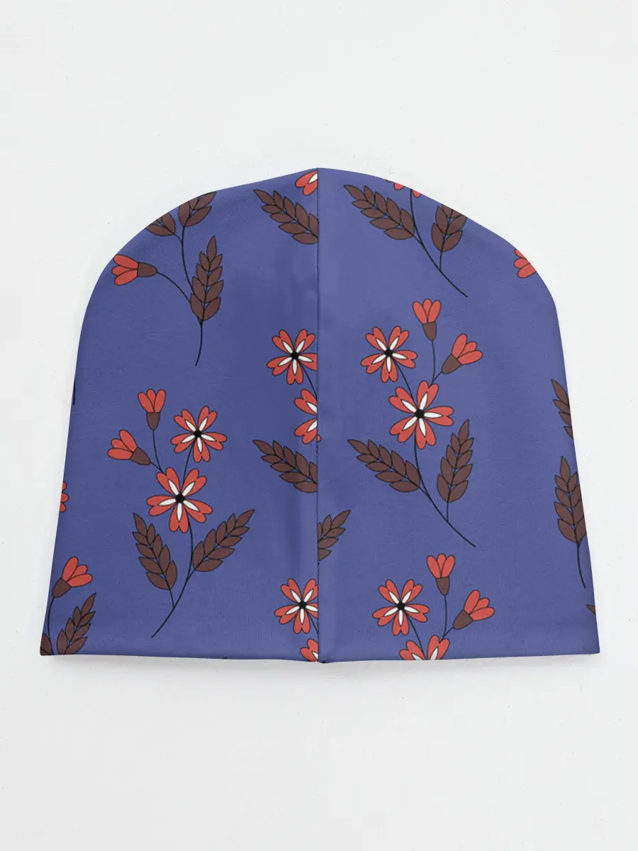 Детская шапка / Цветы на синем фоне