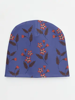 Детская шапка / Цветы на синем фоне