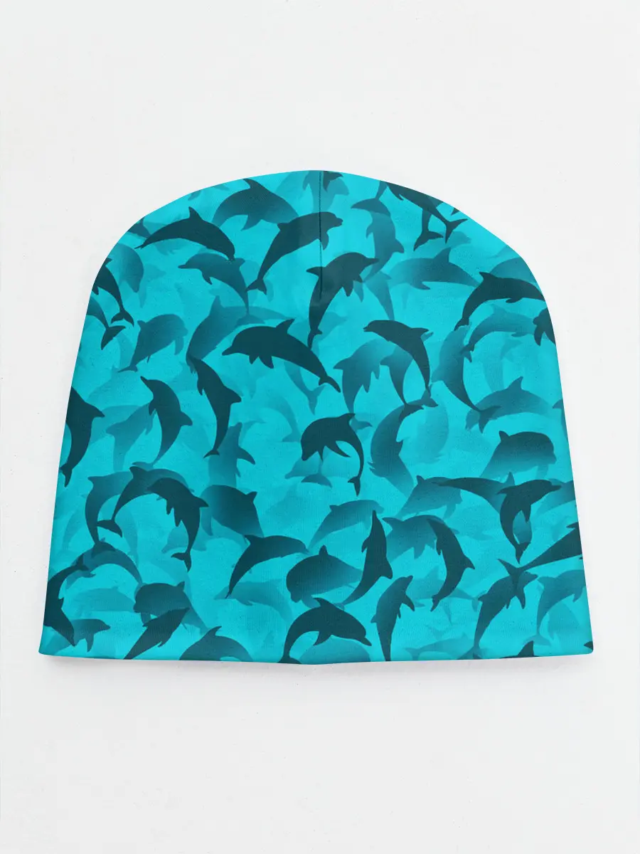 Детская шапка / Синий камуфляж с дельфинами