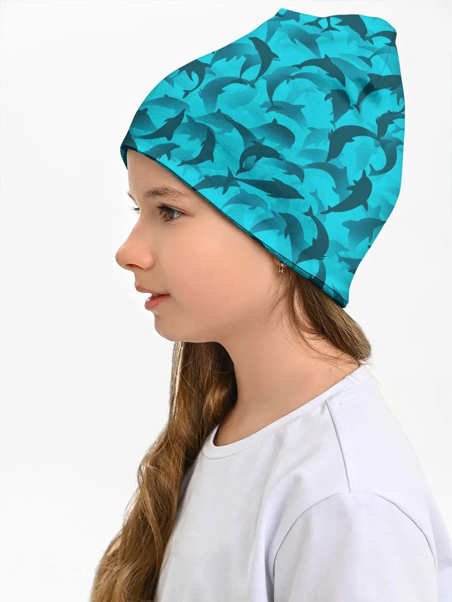 Детская шапка / Синий камуфляж с дельфинами