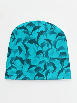 Детская шапка / Синий камуфляж с дельфинами