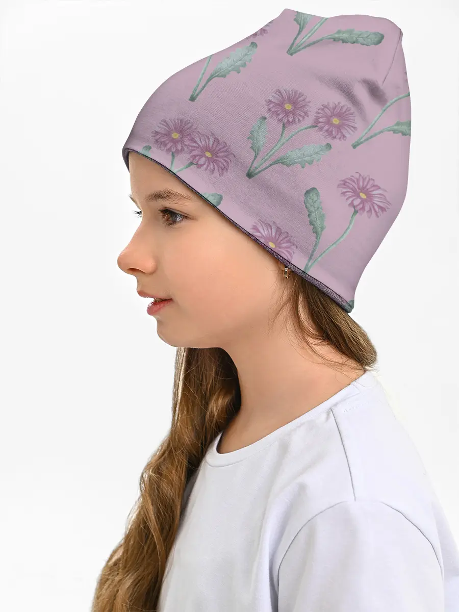 Детская шапка / Розовые герберы на розовом фоне