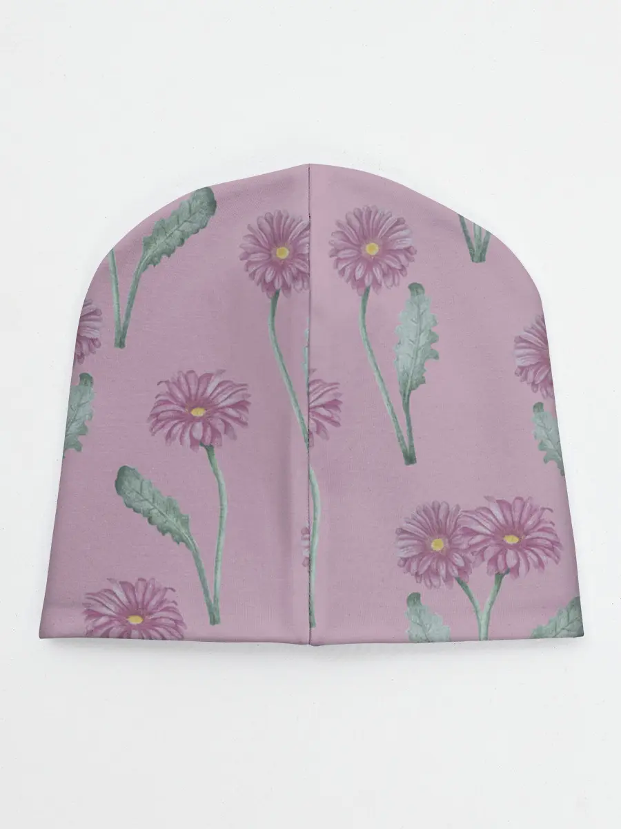 Детская шапка / Розовые герберы на розовом фоне
