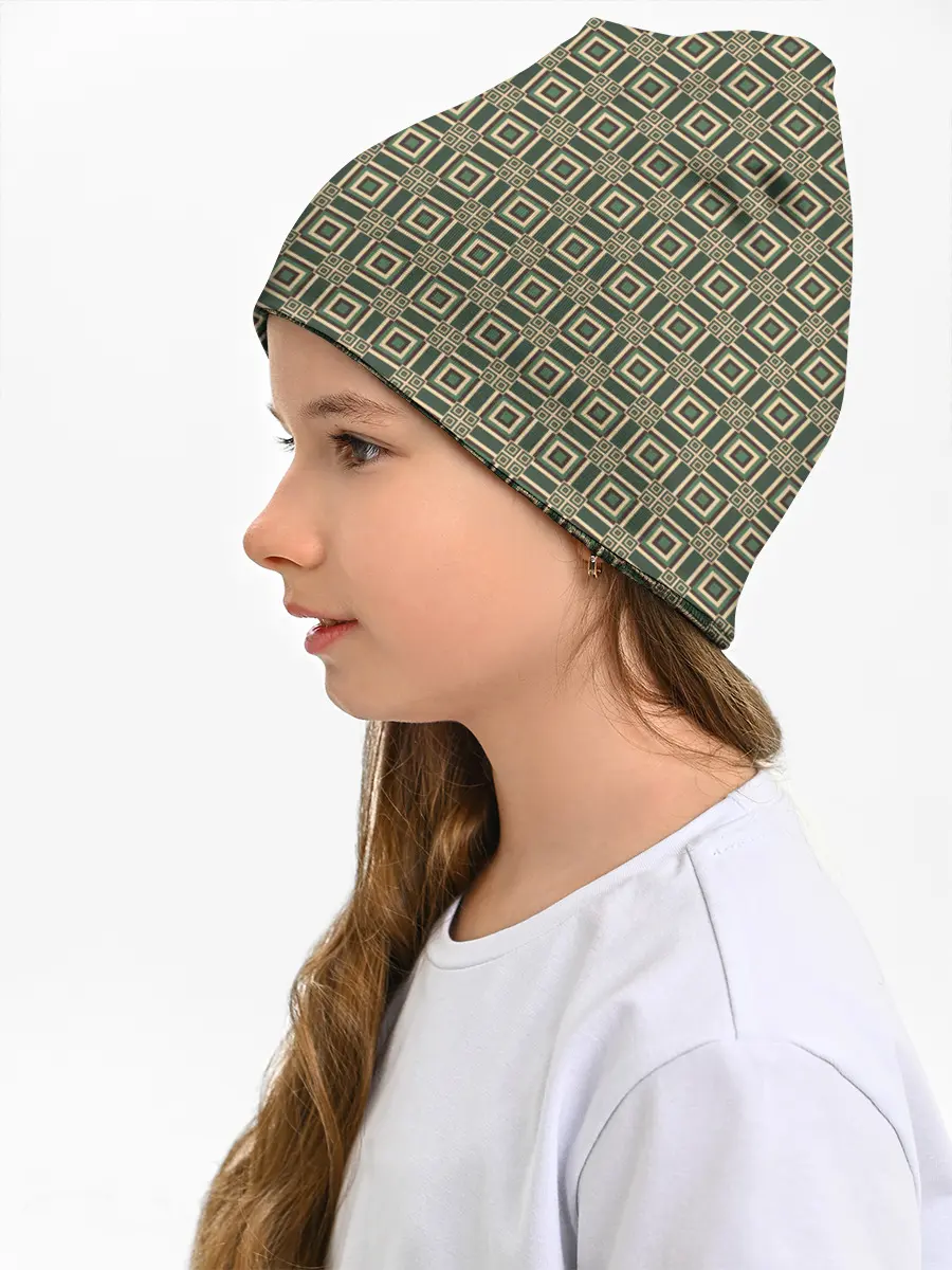 Детская шапка / Абстракция из зеленых квадратов