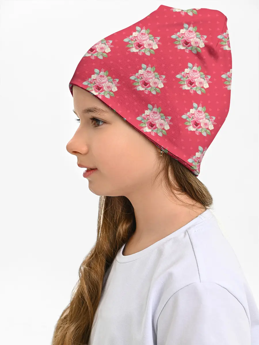 Детская шапка / Красные цветы розы