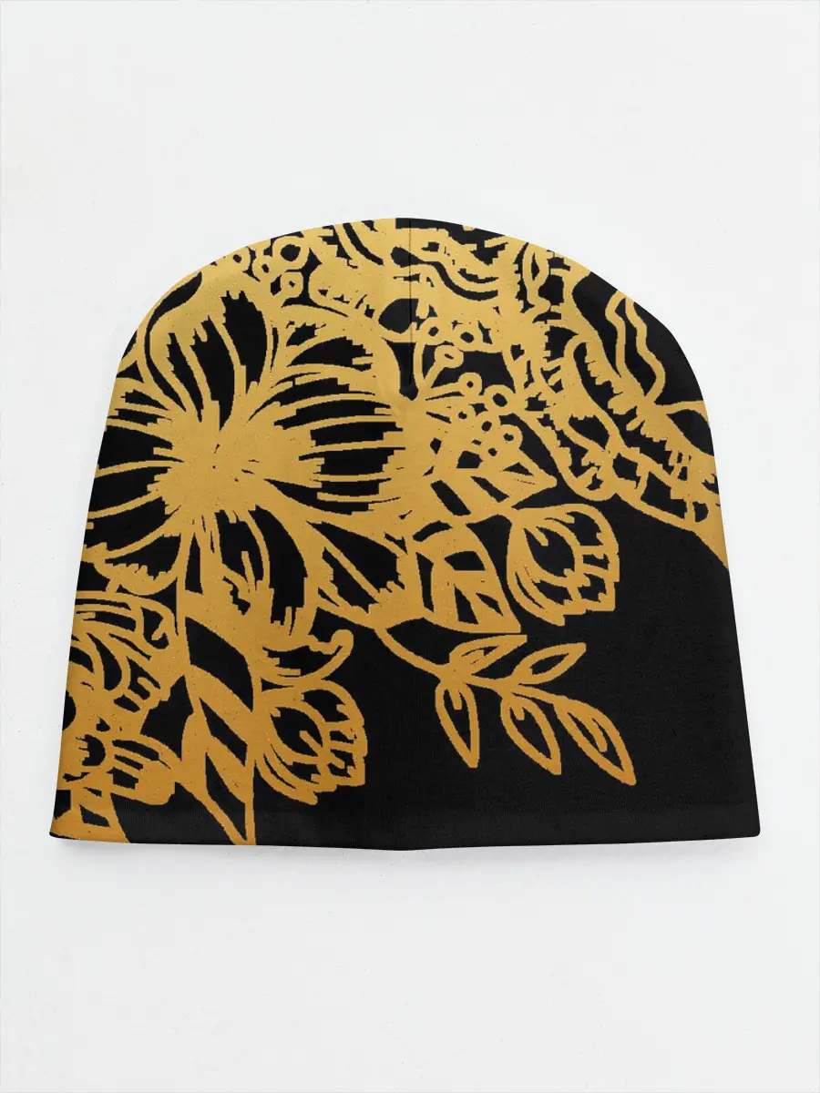 Детская шапка / Золотые цветы на белом