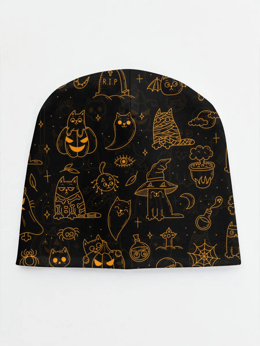 Детская шапка / ХЕЛЛОУИН ПАТТЕРН КОТИКИ / HALLOWEEN KITTY