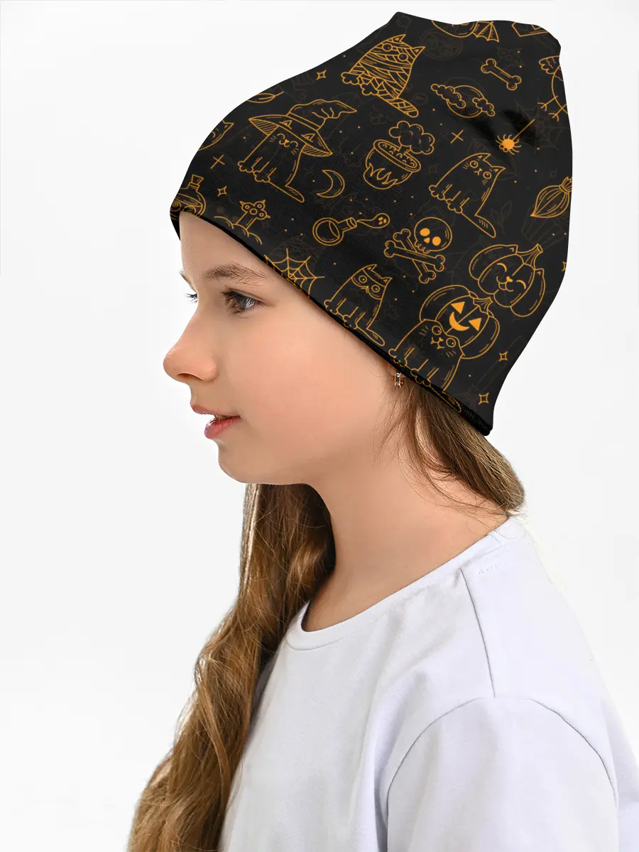 Детская шапка / ХЕЛЛОУИН ПАТТЕРН КОТИКИ / HALLOWEEN KITTY