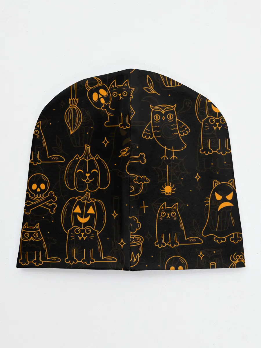 Детская шапка / ХЕЛЛОУИН ПАТТЕРН КОТИКИ / HALLOWEEN KITTY