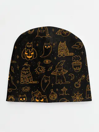 Детская шапка / ХЕЛЛОУИН ПАТТЕРН КОТИКИ / HALLOWEEN KITTY