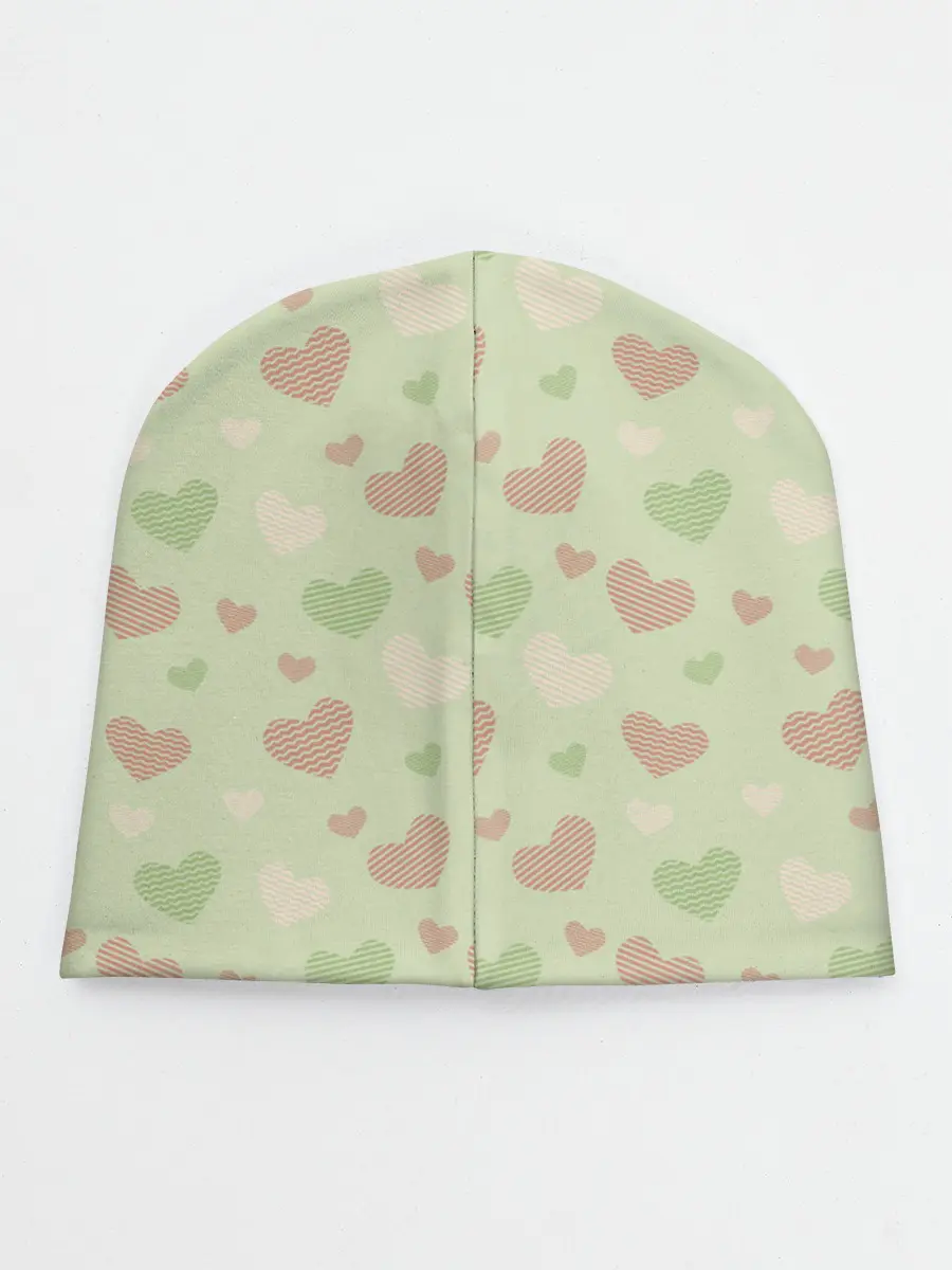 Детская шапка / Сердечки на светло зеленом фоне
