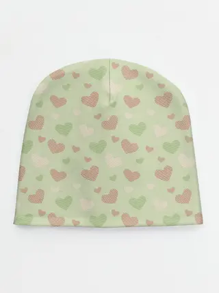 Детская шапка / Сердечки на светло зеленом фоне
