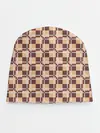 Детская шапка / Коричневые и бежевые квадраты с линями