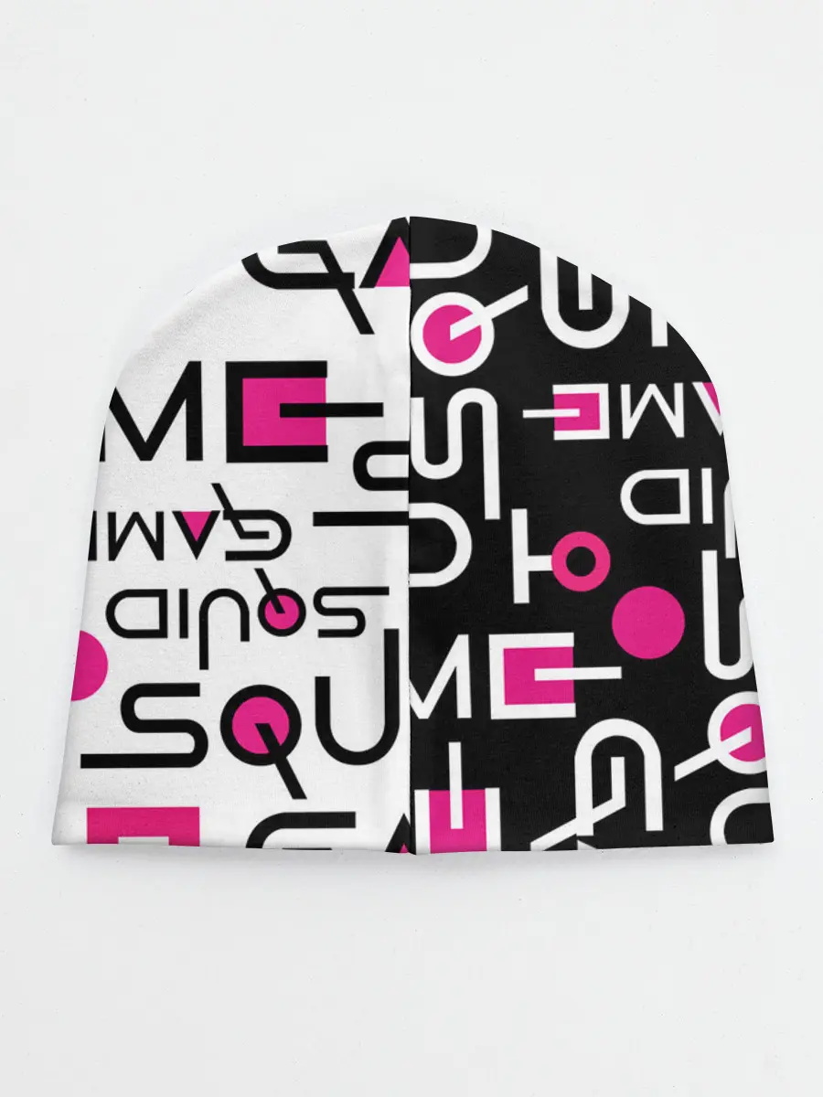 Детская шапка / ИГРА В КАЛЬМАРА / ЧЁРНО БЕЛЫЙ ПАТТЕРН ЛОГО