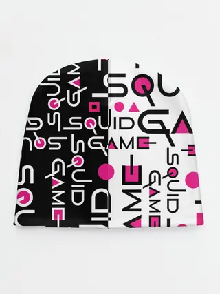 Детская шапка / ИГРА В КАЛЬМАРА / ЧЁРНО БЕЛЫЙ ПАТТЕРН ЛОГО