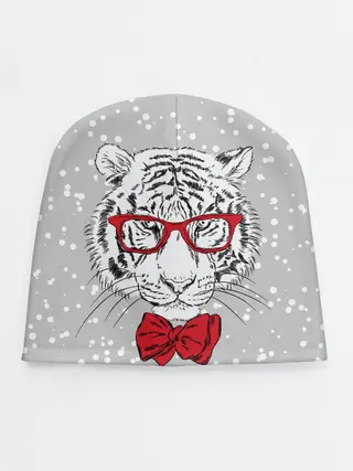 Детская шапка / Белый тигр с красным бантом