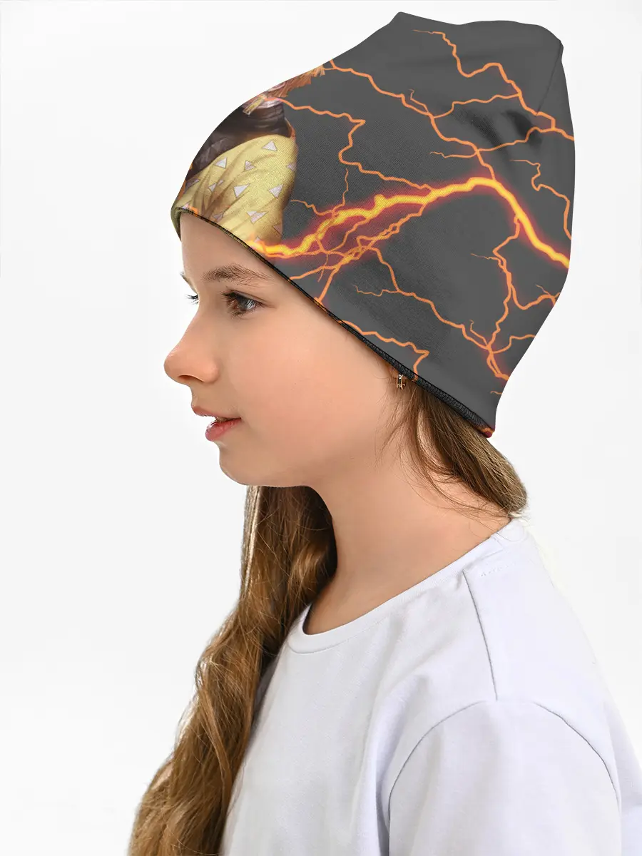 Детская шапка / KIMETSU NO YAIBA оранжевые молнии