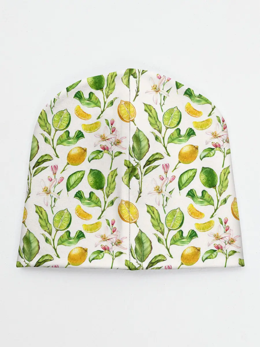 Детская шапка / Летний узор лимон ветки листья