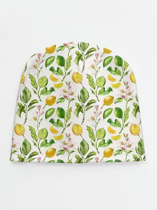 Детская шапка / Летний узор лимон ветки листья