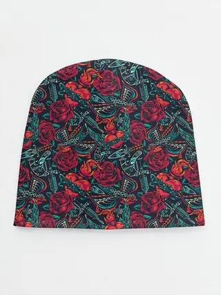 Детская шапка / Тату узор розы и машинки