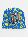 Детская шапка / Веселый Монки. Синий фон череп и кости