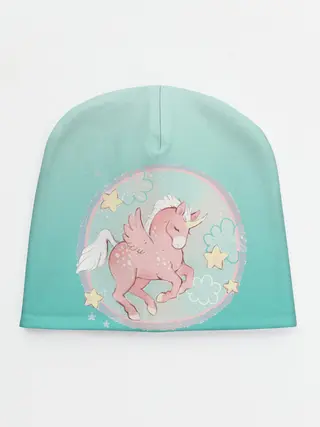 Детская шапка / розовый единорог в небесах