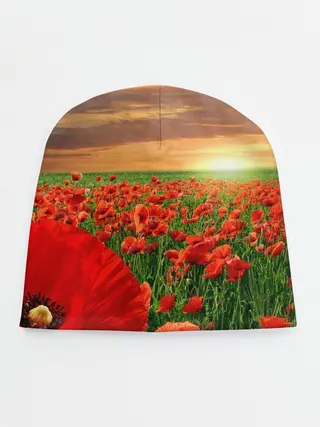 Детская шапка / Красный мак на закате