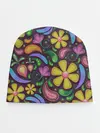 Детская шапка / летние цветы узор на темном