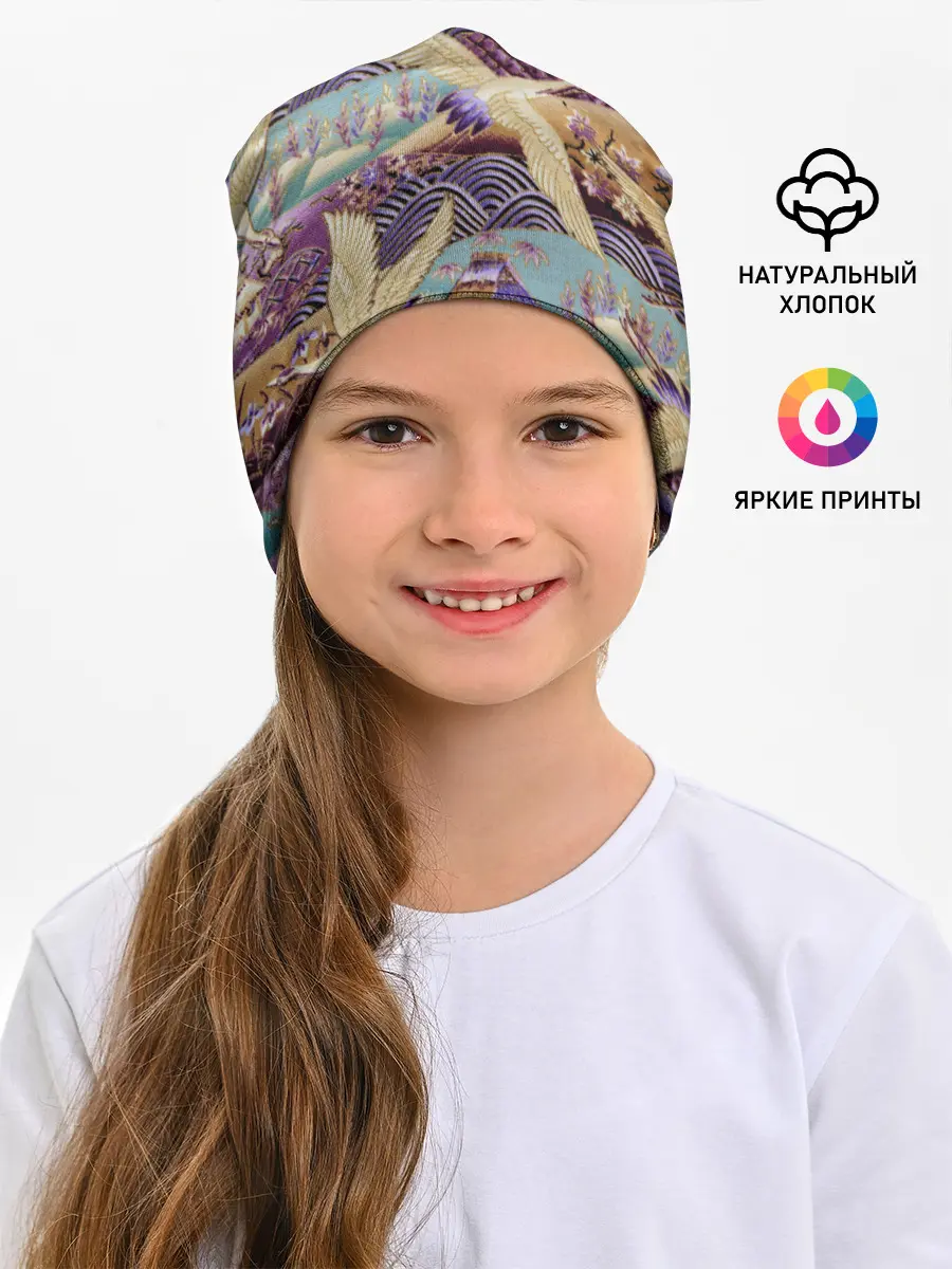 Детская шапка / Японская вышивка с журавлями