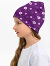 Детская шапка / узор цветы на фиолетовом фоне