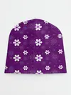 Детская шапка / узор цветы на фиолетовом фоне