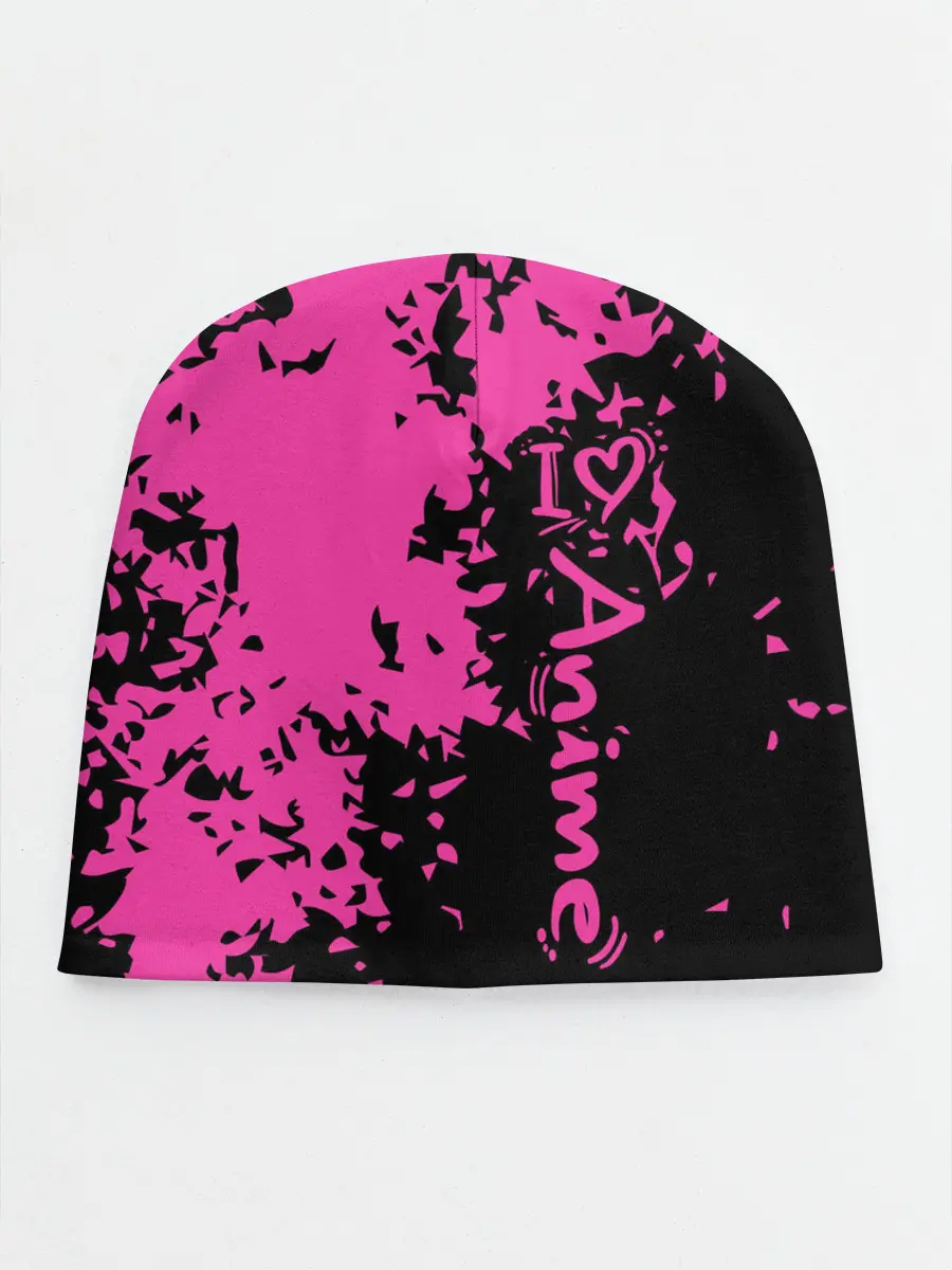 Детская шапка / Love anime розовые кляксы на черном