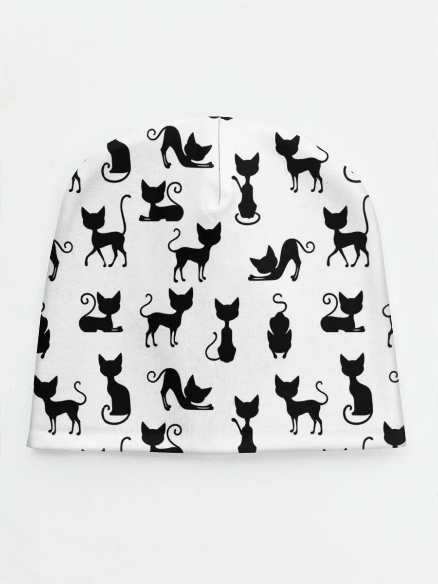 Детская шапка / КОШКИ БЕЛОЕ НА ЧЕРНОМ