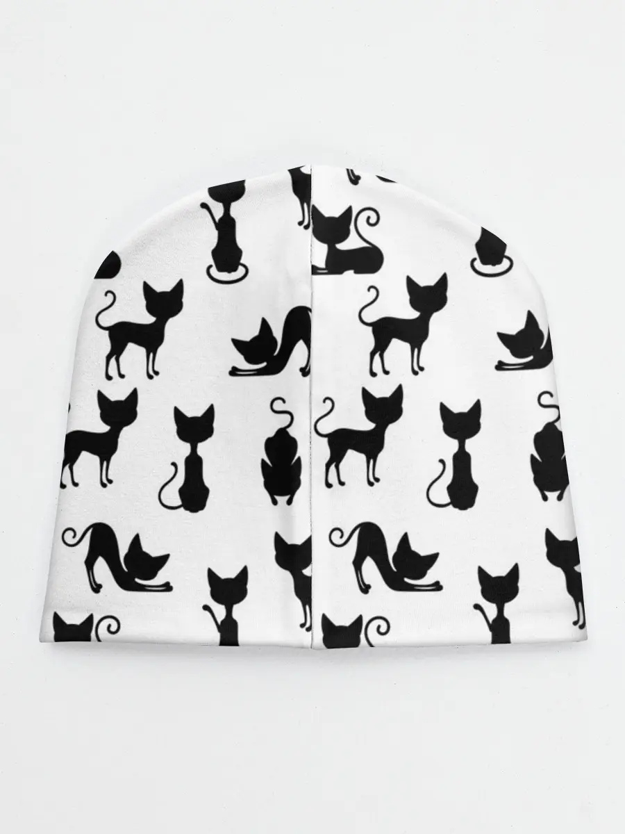 Детская шапка / КОШКИ БЕЛОЕ НА ЧЕРНОМ