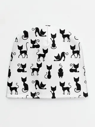 Детская шапка / КОШКИ БЕЛОЕ НА ЧЕРНОМ