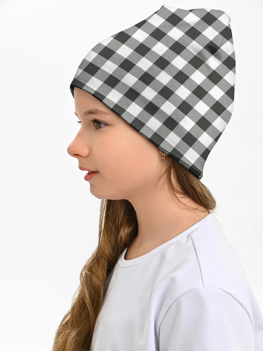 Детская шапка / Черно-белая клетка