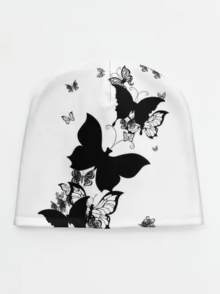 Детская шапка / Черные бабочки на белом