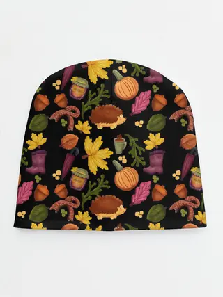 Детская шапка / Уют, ежи, листья и банка варенья
