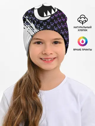 Детская шапка / Монокума на фиолетовом паттерне