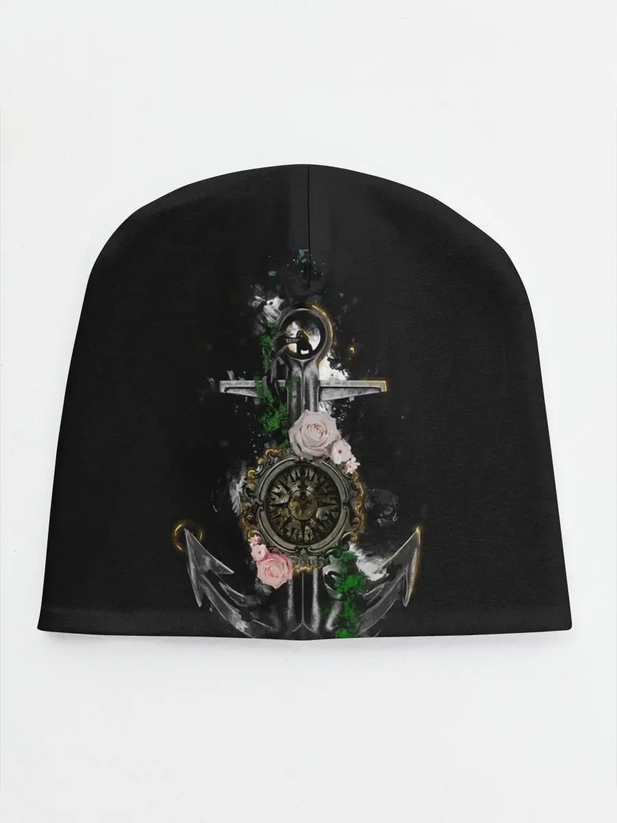 Детская шапка / якорь с компасом и цветами