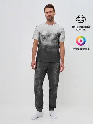 Мужская пижама с брюками / Волк в лесу