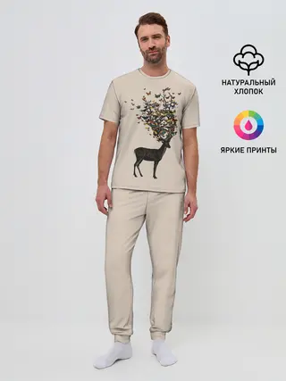 Мужская пижама с брюками / Олени с рогами из бабочек
