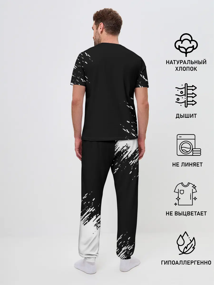 Мужская пижама с брюками / Белый логотип Черный клевер на черном