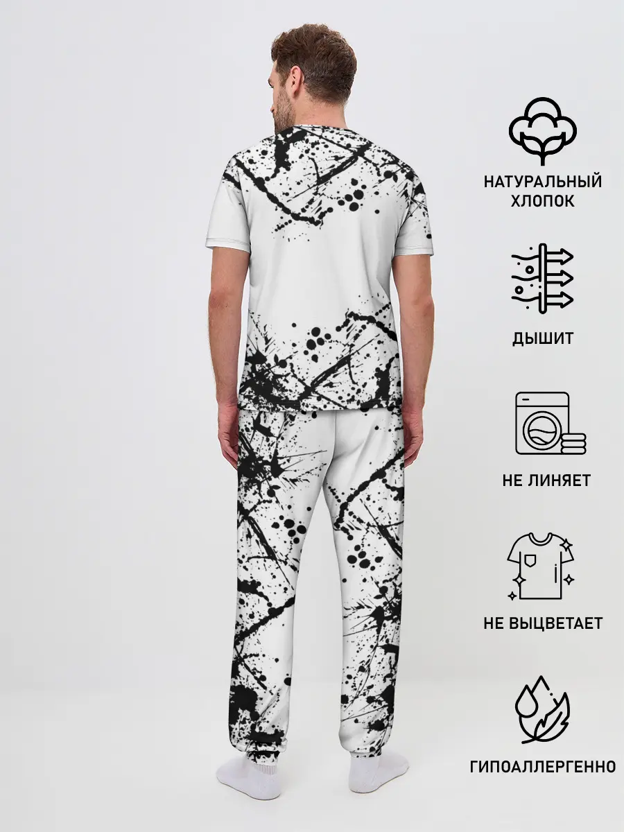 Мужская пижама с брюками / черный клевер,