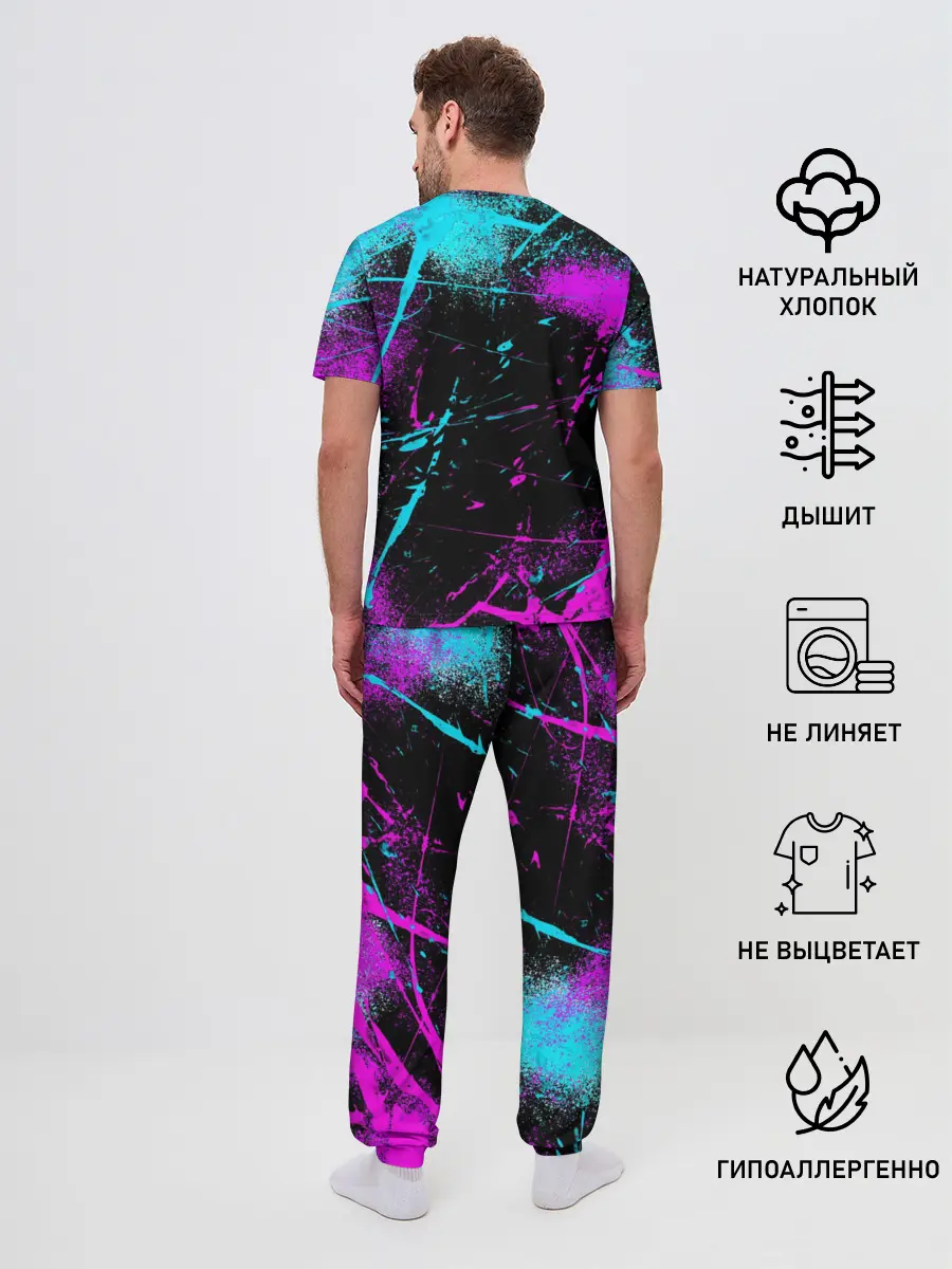 Мужская пижама с брюками / Неоновый череп