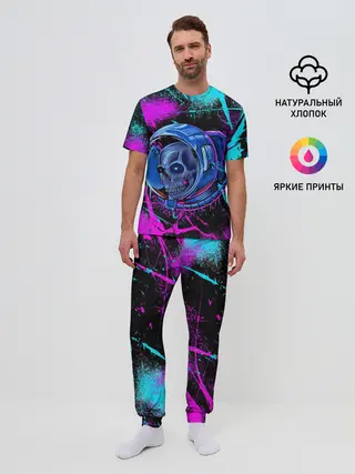 Мужская пижама с брюками / Неоновый череп