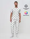 Мужская пижама с брюками / Черно-белый узор в горошек.